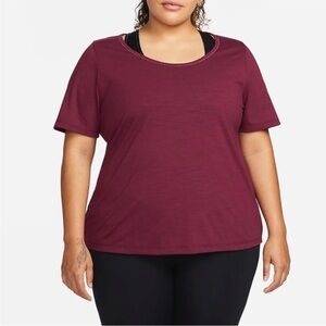 Nike Yoga Loose Fit Metallic Trim Top Short Sleeve Open Back Size XXL